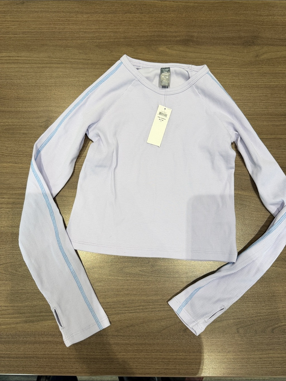 NWT Joe Fresh Lavender Ribbed Long-Sleeve Tee with Blue Contrast Stitching